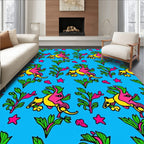 Pink Yellow Creature Blue Star Foliage Rug