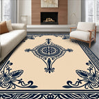Cream Navy Medallion Border Rug