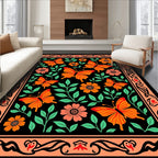 Vibrant Orange Butterfly Floral Border Rug