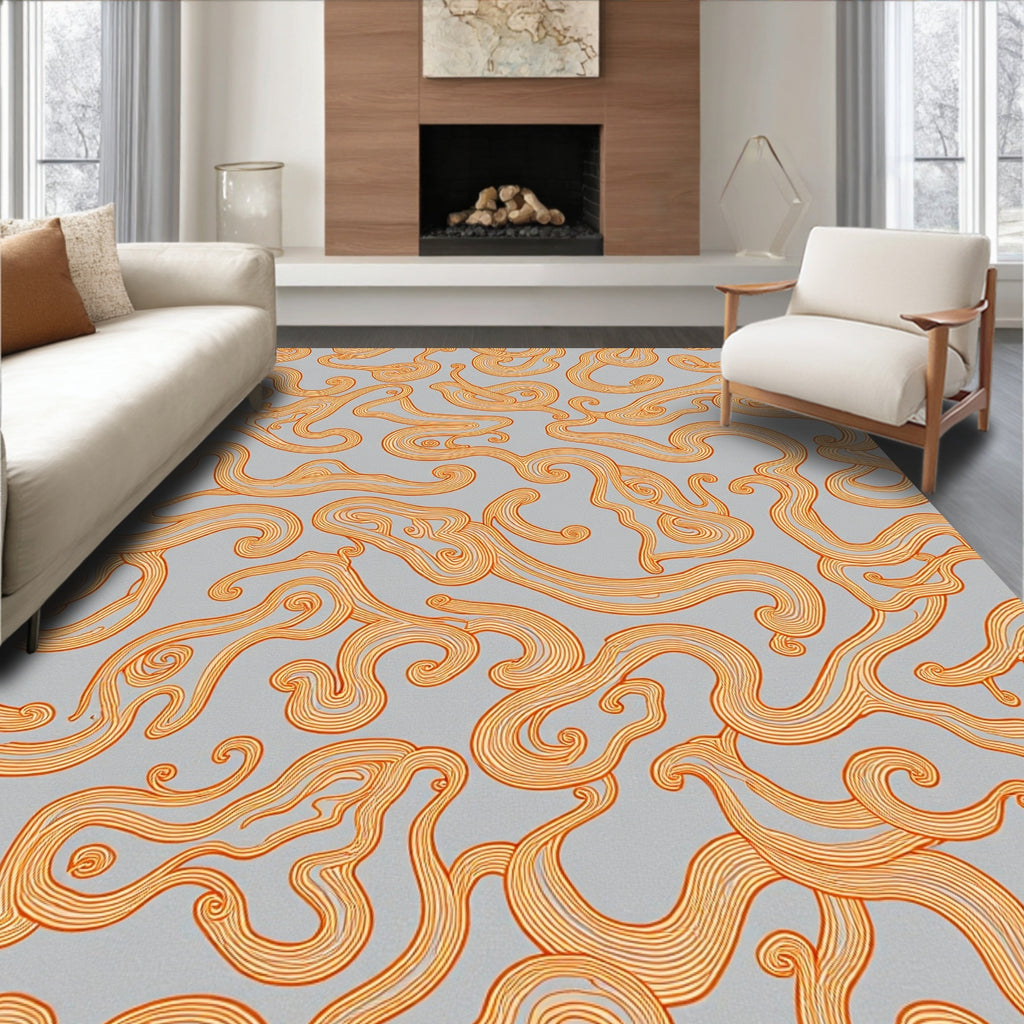 Orange Swirl Abstract Gray Rug