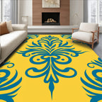 Vibrant Teal Floral Scrollwork Artwork Rug