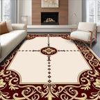 Rich Burgundy Golden Floral Medallion Rug