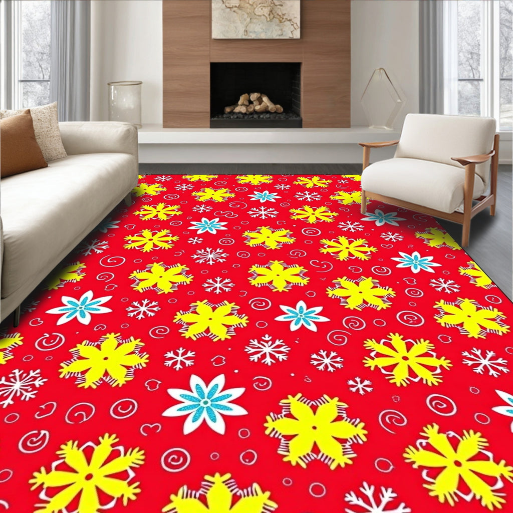 Red Yellow Snowflake Medley Rug
