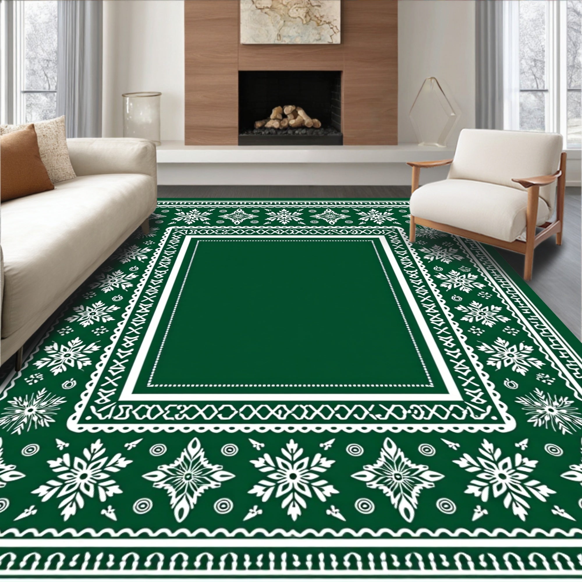 Emerald Snow Flake Medallion Border Rug