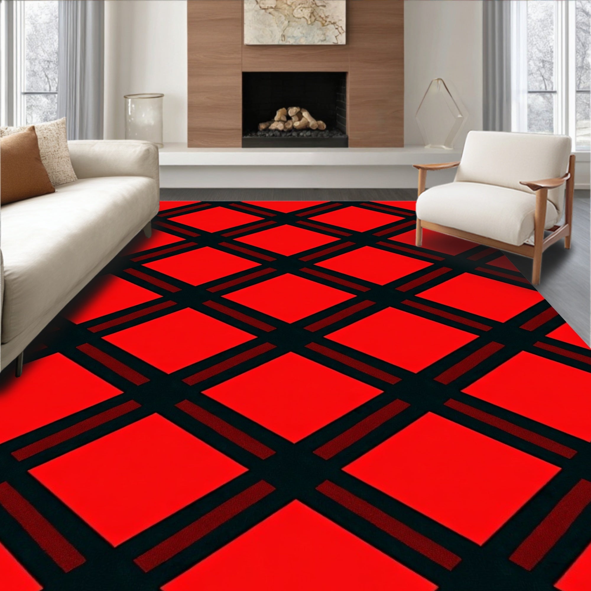 Bold Red Diamond Plaid Rug