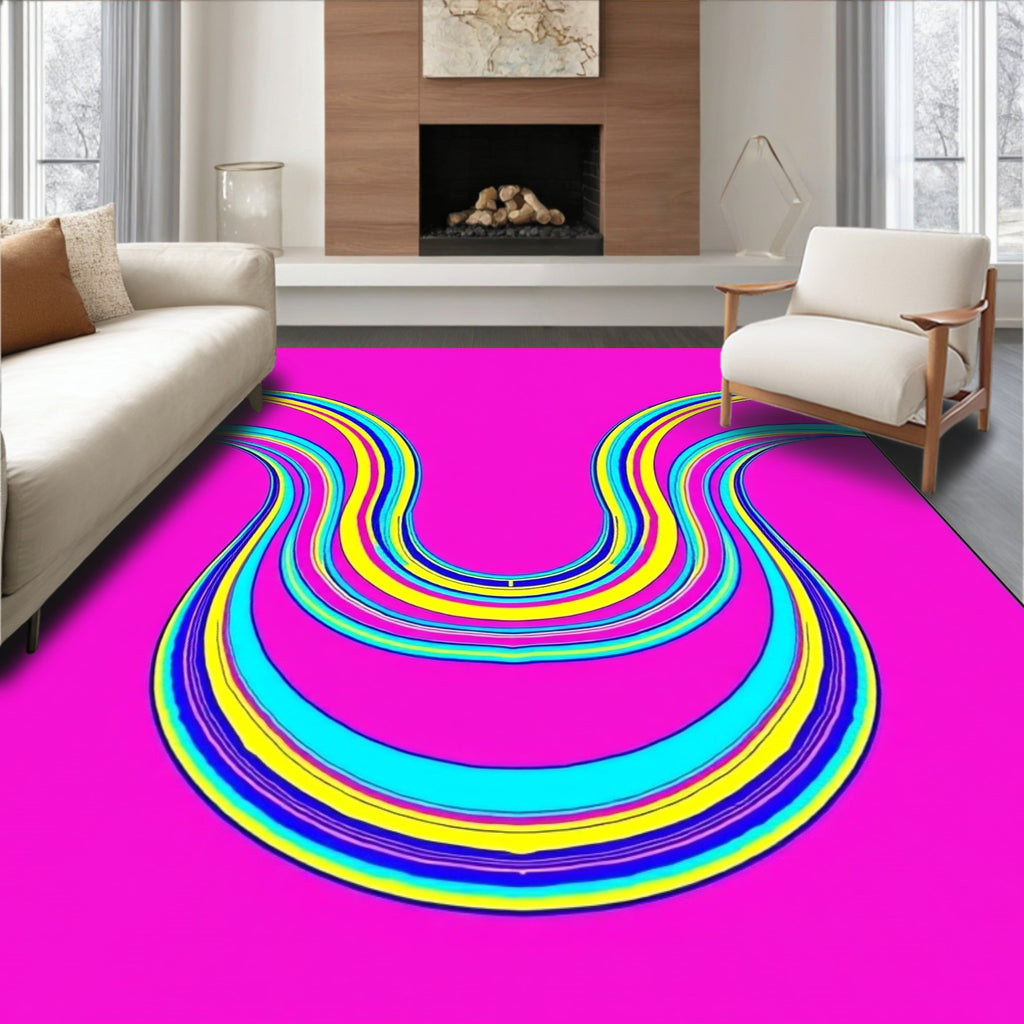 Vibrant Pink U-Shaped Color Ribbons Rug