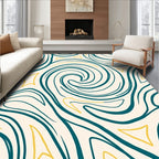 Teal Yellow Swirl Abstract Line Rug