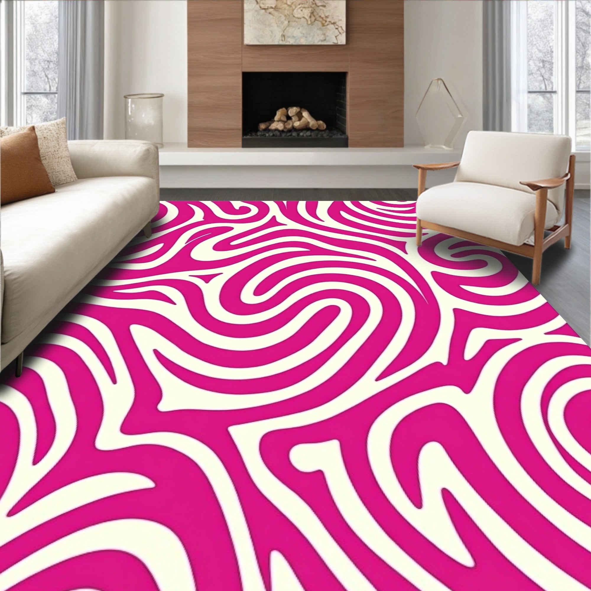 Vivid Magenta Flowing Swirls Rug