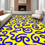 Vibrant Blue Swirls Yellow Abstract Rug