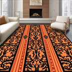 Orange Black Bold Floral Vertical Art Rug