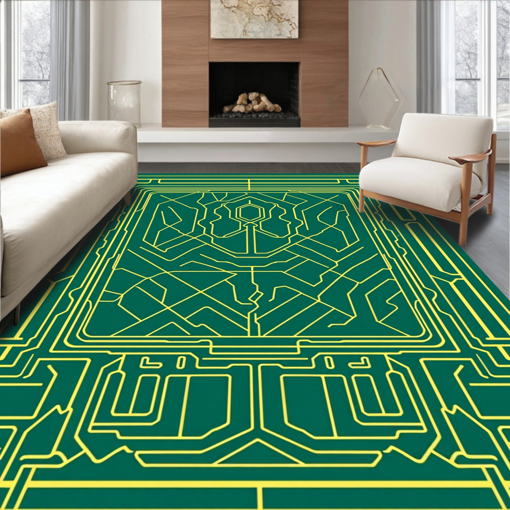 Emerald Green Geometric Circuit Rug