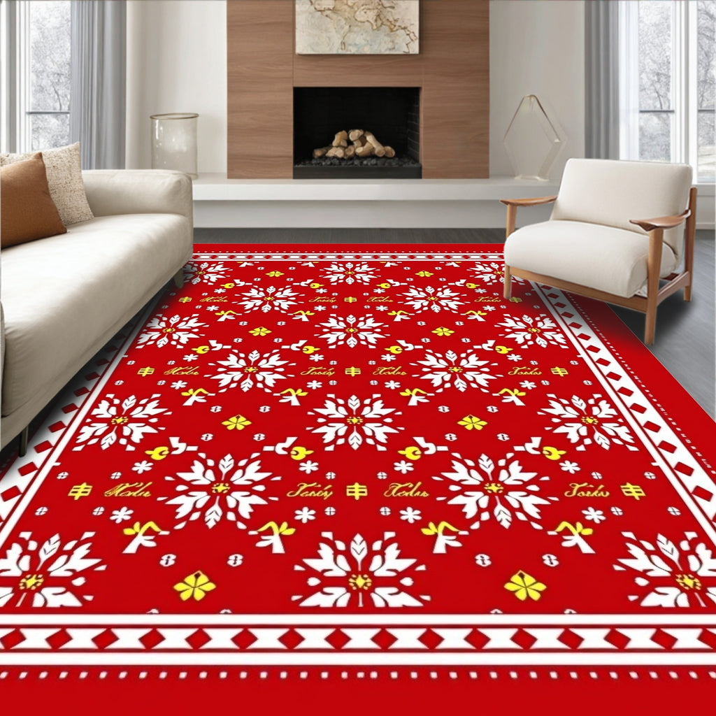 Red White Floral Medallion Folk Rug