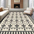 Black Fleur de Lis Cream Border Rug