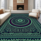 Vibrant Mint Medallion Geometric Border Rug