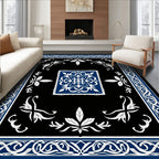 Ornate Blue White Black Medallion Rug