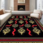Black Gold Red Ornate Flourish Swirl Rug