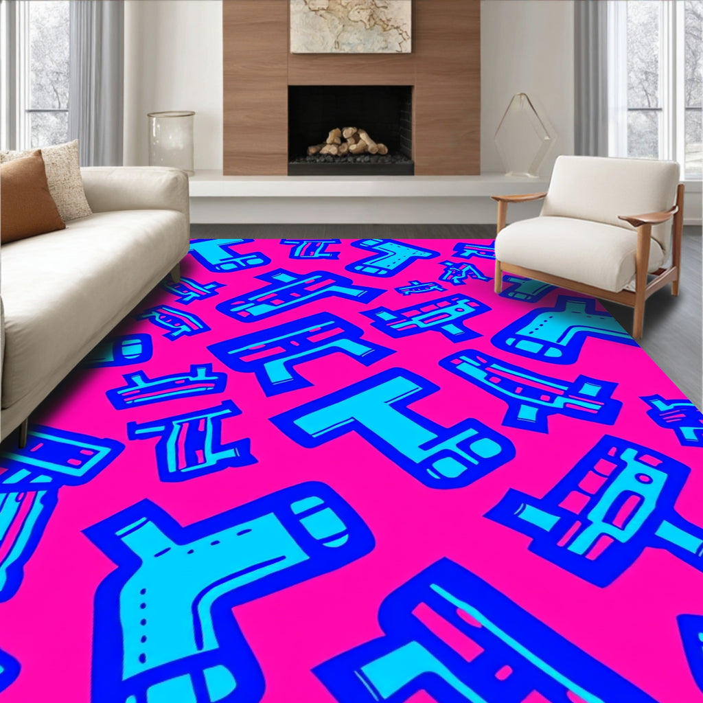 Retro Blue Pink T Shape Jam Rug