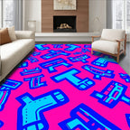Retro Blue Pink T Shape Jam Rug