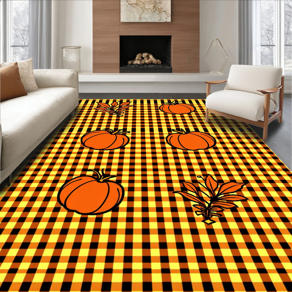 Harvest Orange Pumpkin Gingham Rug