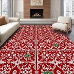 Elegant Red White Scrollwork Festive Gift Rug