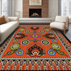 Vibrant Orange Floral Medallion Geometric Rug
