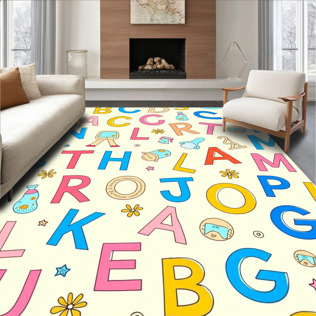 Colorful Alphabet Letters And Whimsical Objects Rug