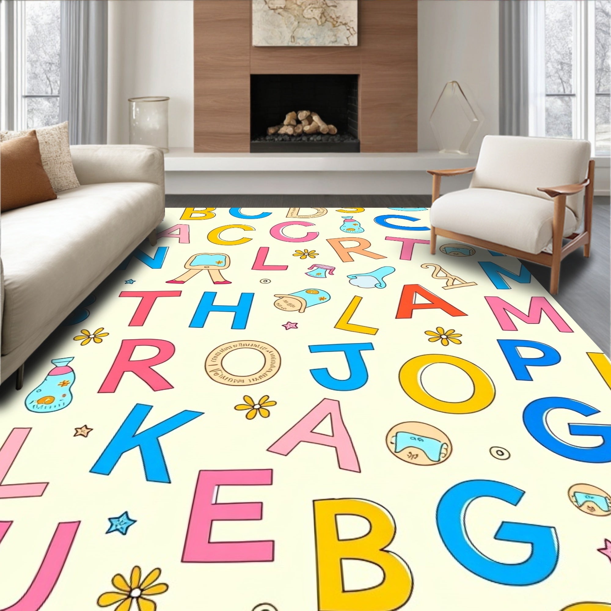Colorful Alphabet Letters And Whimsical Objects Rug