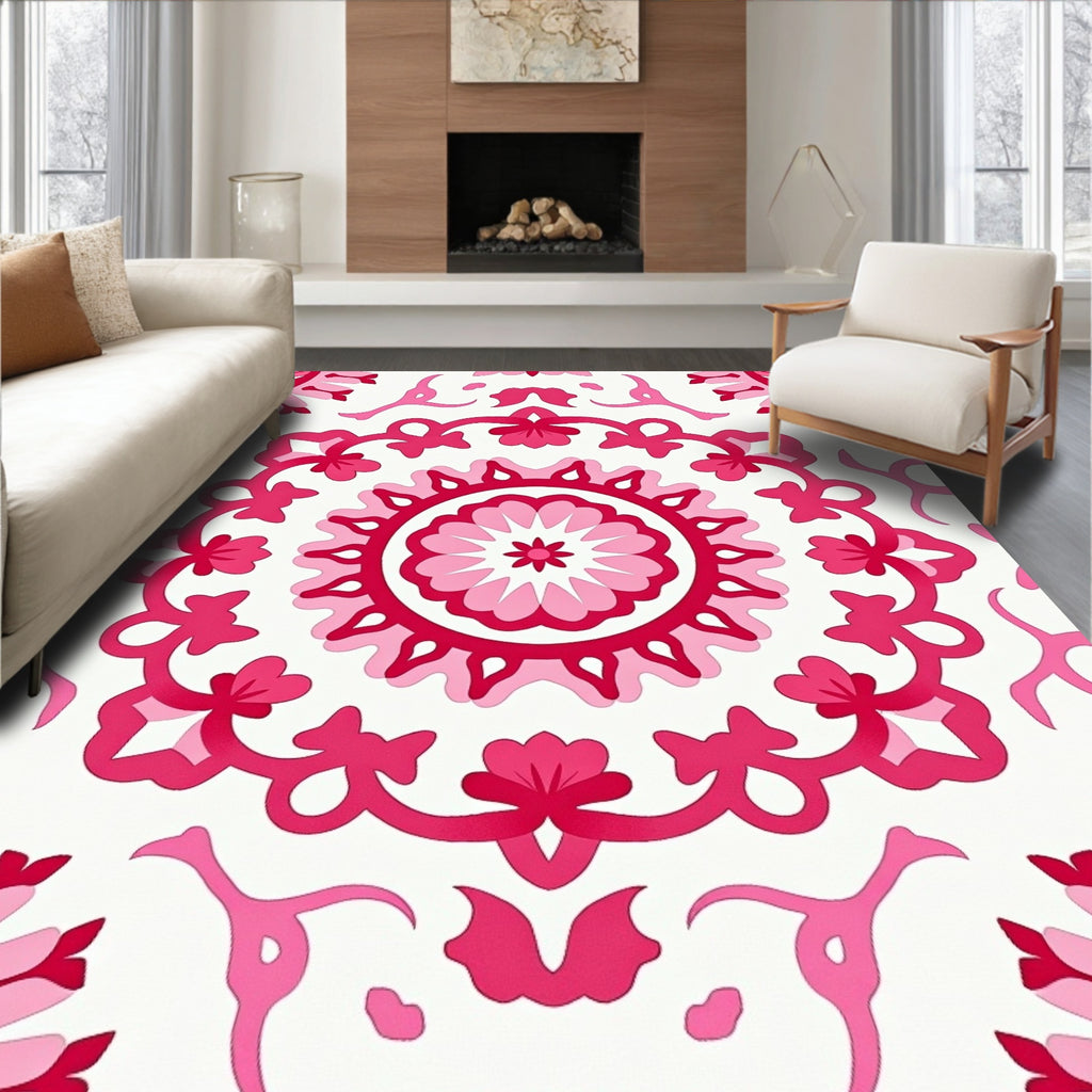 Fuchsia Floral Mandala Symmetry Rug