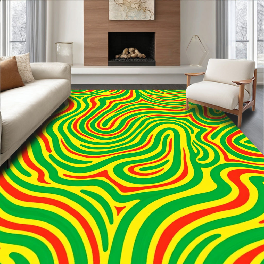 Vibrant Swirl Yellow Red Green Rug