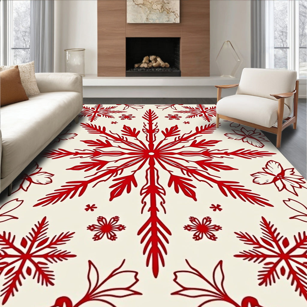 Crimson Snow Flurry Folk Art Rug