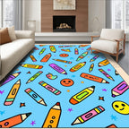 Playful Crayon Characters Scattered Across Blue Rug