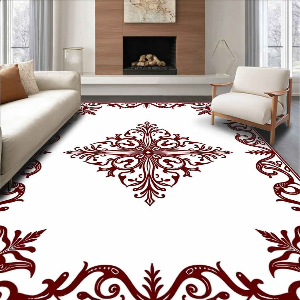 Deep Red Ornate Floral Medallion Rug