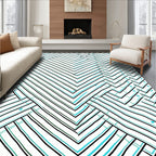 Interlocking Chevron Teal and Black Lines Rug