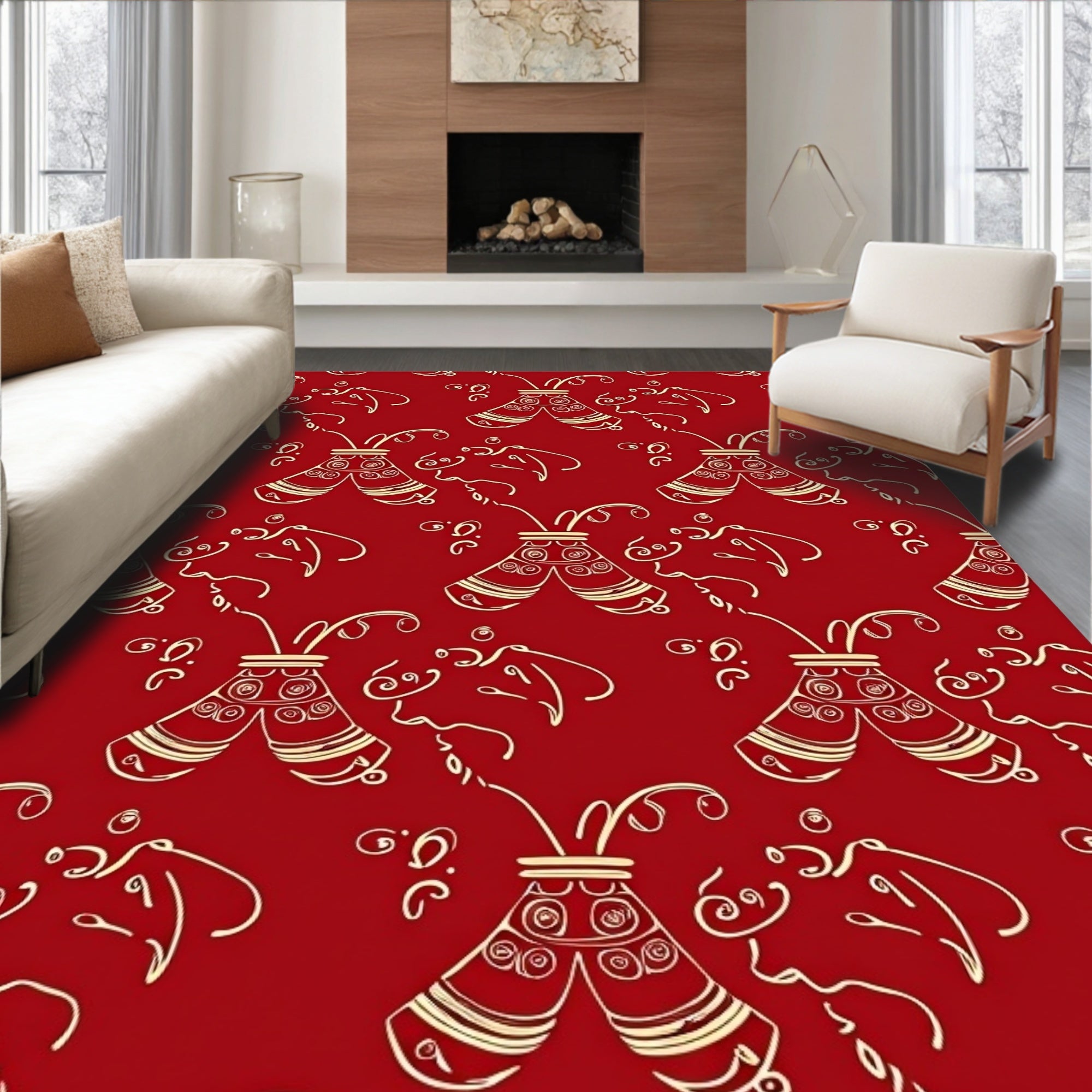 Crimson Whimsical Bell Swirls Rug