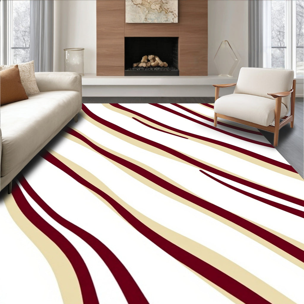 Maroon Cream Diagonal Flowing Stripes Rug