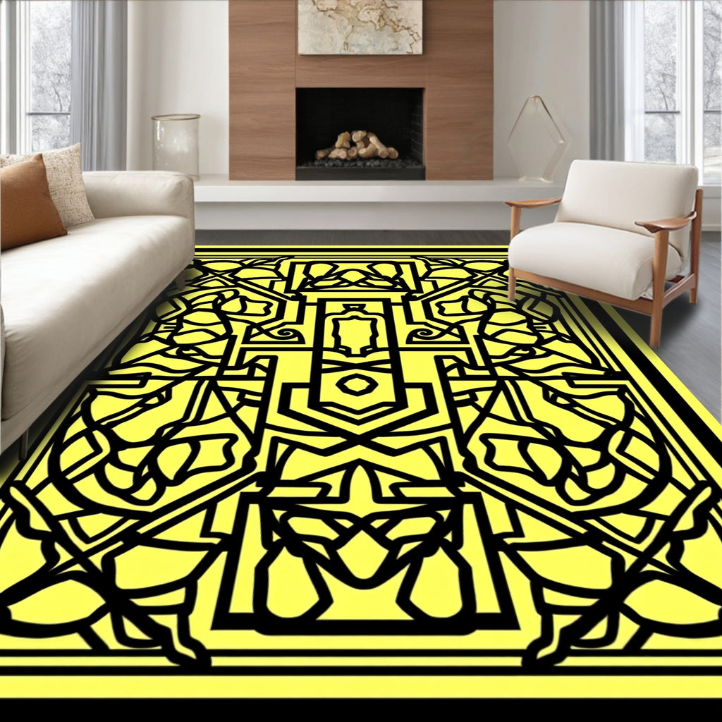 Bold Yellow Intricate Floral Medallion Rug