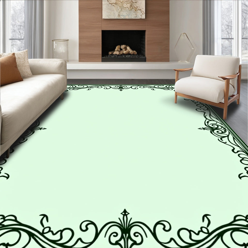 Ornate Green Swirl Border Rug