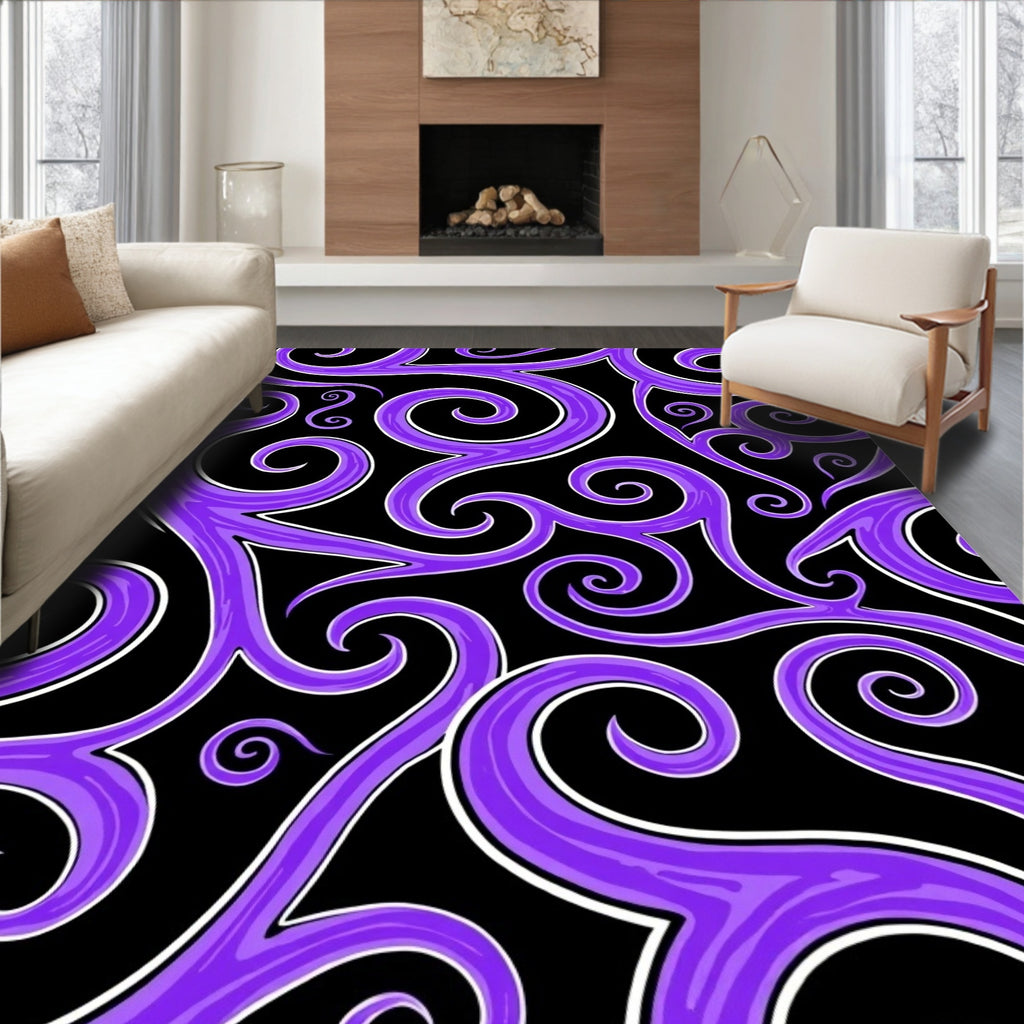 Purple Swirl Scrollwork Black Rug