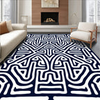 Black White Labyrinth Tribal Rug
