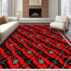 Red Black Geometric Floral Tiling Rug