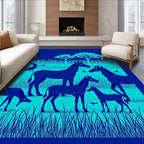 Blue Savanna Wildlife Silhouette Rug