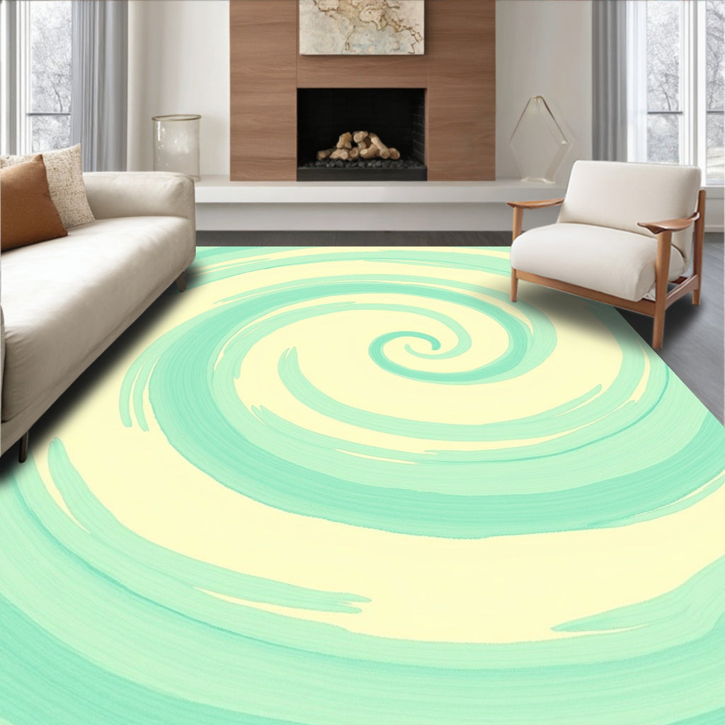 Aqua Swirl Abstract Brushstroke Rug