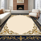 Elegant Navy Gold Scrollwork Border Rug