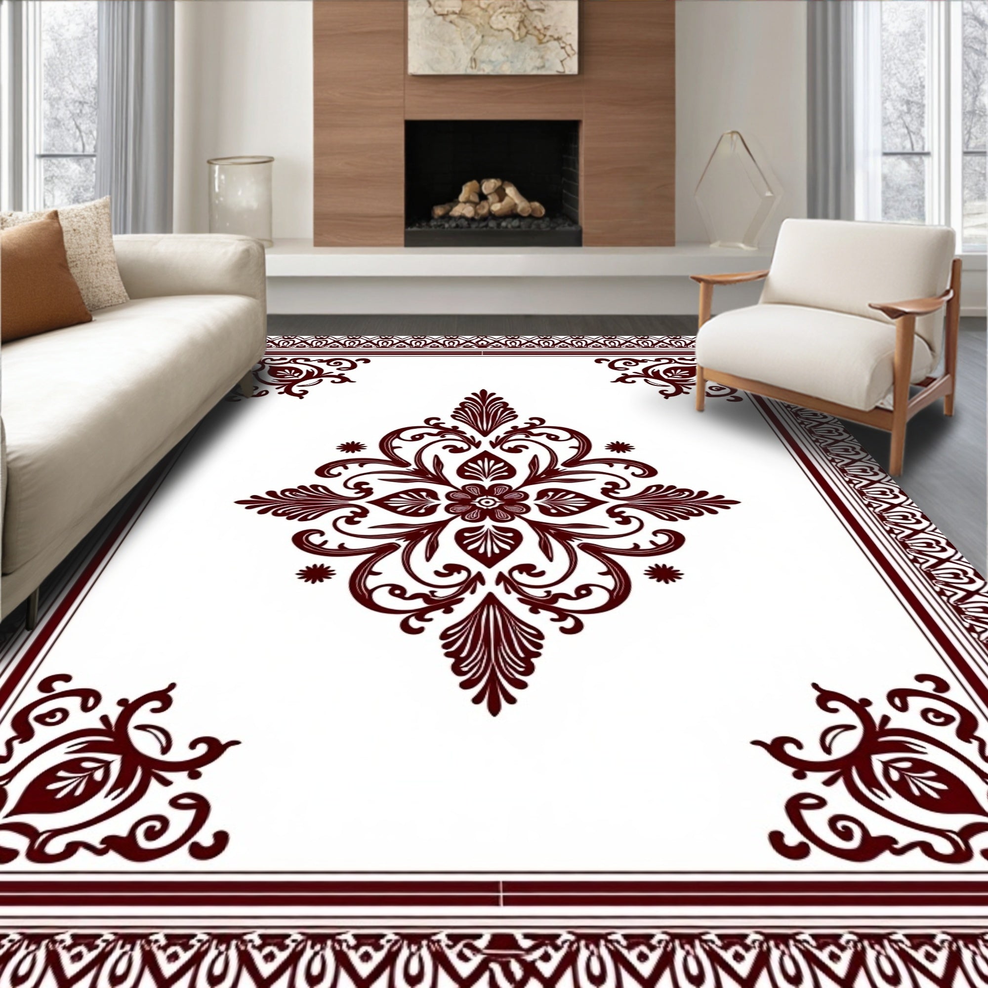 Ornate Crimson Flourish Medallion Rug