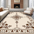 Classic Brown Floral Medallion Border Rug