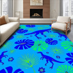 Blue Green Dinosaur Tropical Foliage Rug