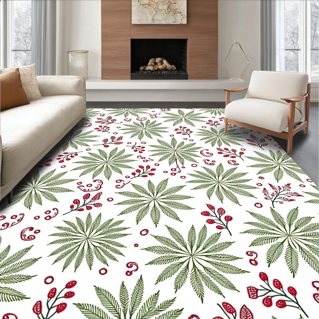 Hand Drawn Emerald Leaf Berry Burst Rug