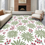 Hand Drawn Emerald Leaf Berry Burst Rug