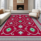 Crimson Floral Starburst Border Rug