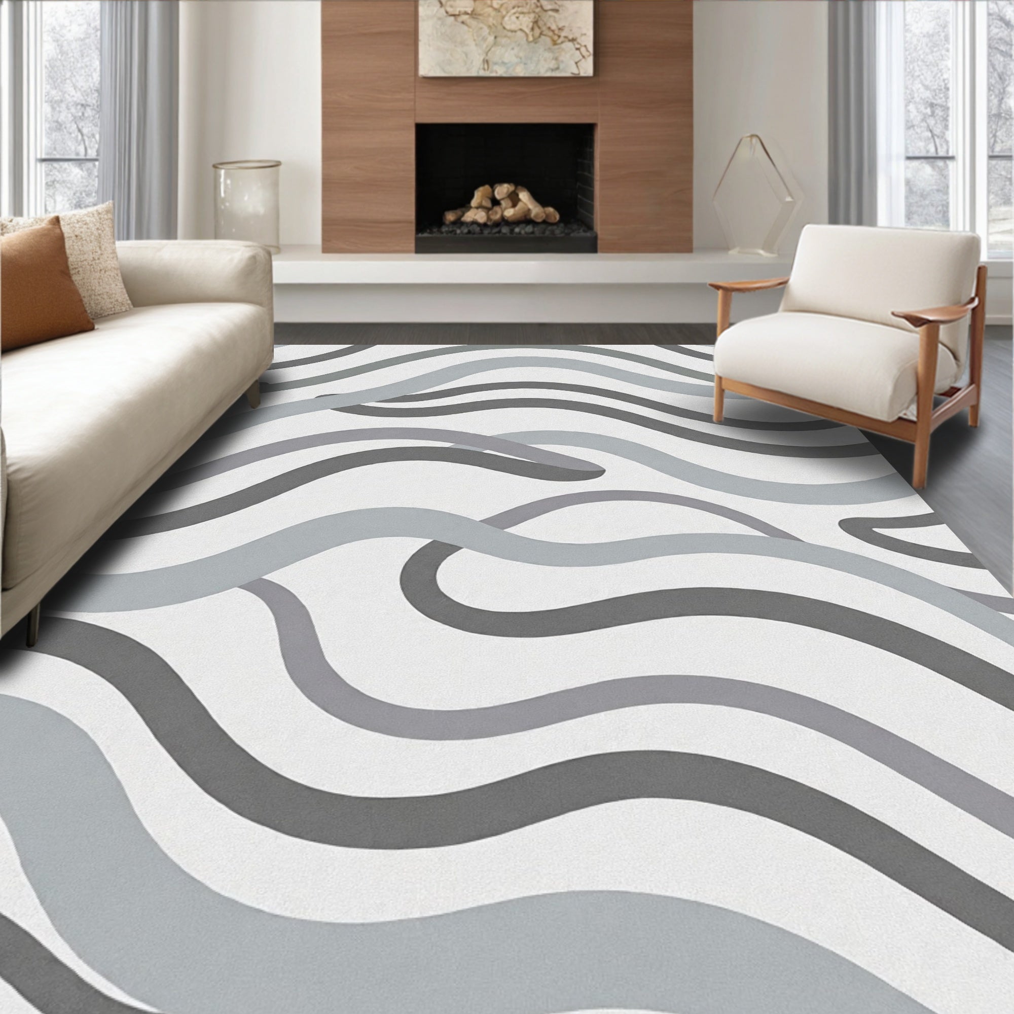 Gray Swirl Ribbon Abstract Rug